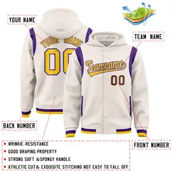 Cream Gold Varsity Letterman Color Block Hoodie Jacket 4