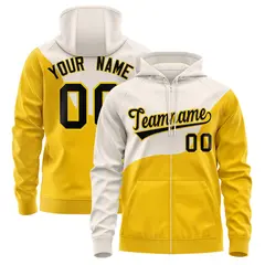 Cream Gold Wave Color Block Varsity Full-Zip Letterman Jacket Hoodie 1