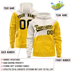 Cream Gold Wave Color Block Varsity Full-Zip Letterman Jacket Hoodie 4