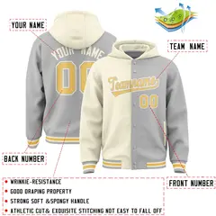 Cream Gray Two Tone Split Varsity Full-Snap Letterman Jacket Hoodie 4