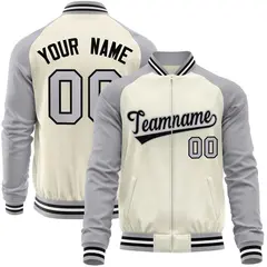 Cream Gray Varsity Full-Zip Raglan Letterman Baseball Jacket 1