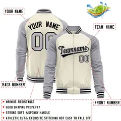 Cream Gray Varsity Full-Zip Raglan Letterman Baseball Jacket 4