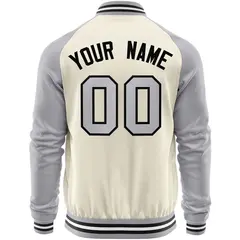 Cream Gray Varsity Full-Zip Raglan Letterman Baseball Jacket 6