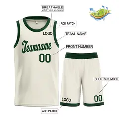 Cream Green Classic Men/Boy Basketball Jersey 3