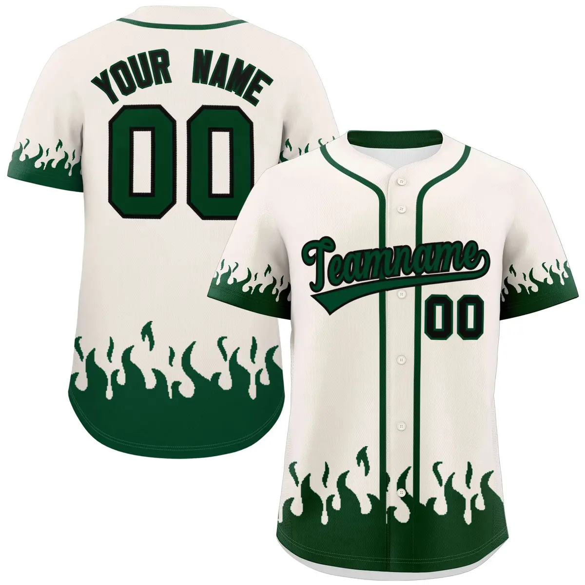 Cream Green Flame Graffiti Authentic Baseball Jersey