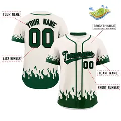 Cream Green Flame Graffiti Authentic Baseball Jersey 2