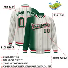 Cream Green Gradient Pinstripe Varsity Full-Snap Baseball Jacket 2