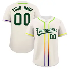 Cream Green Gradient Ribbed Authentic Baseball Jersey 1