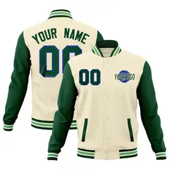 Cream Green Raglan Sleeve Classic Cotton Letterman Jacket