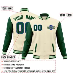 Cream Green Raglan Sleeve Classic Cotton Letterman Jacket 2
