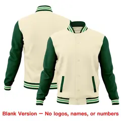 Cream Green Raglan Sleeve Classic Cotton Letterman Jacket 6