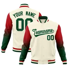 Cream Green Red Gradient Raglan Varsity Letterman Jacket 1