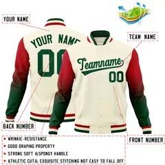 Cream Green Red Gradient Raglan Varsity Letterman Jacket 2