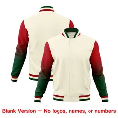 Cream Green Red Gradient Raglan Varsity Letterman Jacket 7