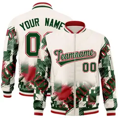 Cream Green-Red Street Graffiti Varsity Letterman Jacket 1