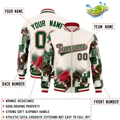 Cream Green-Red Street Graffiti Varsity Letterman Jacket 2