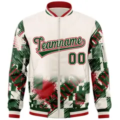 Cream Green-Red Street Graffiti Varsity Letterman Jacket 3
