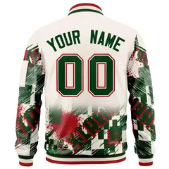 Cream Green-Red Street Graffiti Varsity Letterman Jacket 4