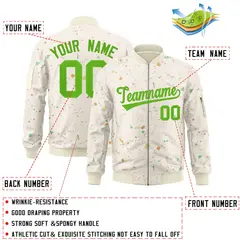 Cream Green Splash Graffiti Varsity Full-Zip Letterman Jacket 2