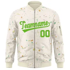 Cream Green Splash Graffiti Varsity Full-Zip Letterman Jacket 3