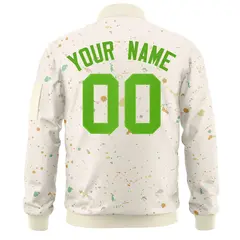 Cream Green Splash Graffiti Varsity Full-Zip Letterman Jacket 4