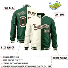Cream Green Split Two Tone Varsity Full-Zip Letterman Bomber Jacket 2