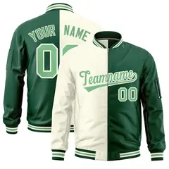 Cream Green Split Two Tone Varsity Full-Zip Letterman Bomber Jacket 1