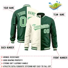 Cream Green Split Two Tone Varsity Full-Zip Letterman Bomber Jacket 2