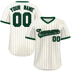Cream Green Stripe Authentic Pullover Baseball Jersey 1
