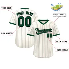 Cream Green Stripe Authentic Pullover Baseball Jersey 2