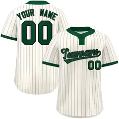 Cream Green Striped Fashion Two-Button Softball Jersey
