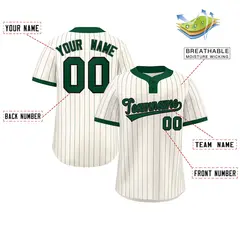 Cream Green Striped Fashion Two-Button Softball Jersey 2