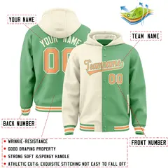 Cream Green Two Tone Split Varsity Letterman Hoodie Jacket 4