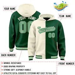 Cream Green Two Tone Split Varsity Letterman Hoodie Jacket 4