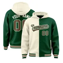 Cream Green Two Tone Split Varsity Letterman Hoodie Jacket 1