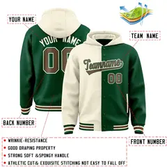 Cream Green Two Tone Split Varsity Letterman Hoodie Jacket 4