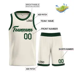 Cream Hunter Green Heal Classic Sets Basketball Jersey 3