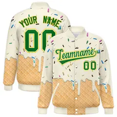 Cream Ice Cream Cone Graffiti Full-Snap Varsity Letterman Jacket