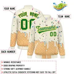 Cream Ice Cream Cone Graffiti Full-Snap Varsity Letterman Jacket 2
