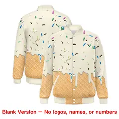 Cream Ice Cream Cone Graffiti Full-Snap Varsity Letterman Jacket 7
