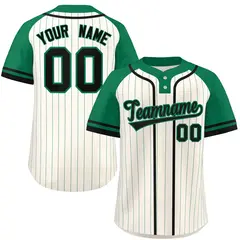 Cream Kelly Green-Black Stripe Raglan Two-Button Softball Jersey 1