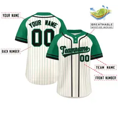 Cream Kelly Green-Black Stripe Raglan Two-Button Softball Jersey 2