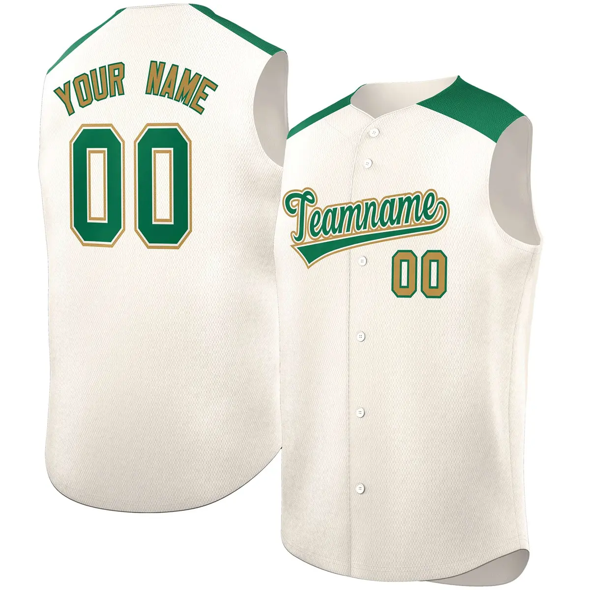 Cream Kelly Green Classic Sleeveless Baseball Jersey