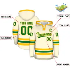 Cream Kelly Green Lace-Up Neck Hockey Hoodie Classic Style 2