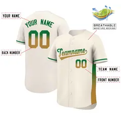 Cream Kelly Green-Old Gold Gradient Side Baseball Jersey 2