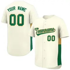 Cream Kelly Green-Old Gold Side Two-Tone Baseball Jersey 1
