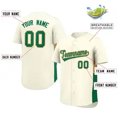 Cream Kelly Green-Old Gold Side Two-Tone Baseball Jersey 2