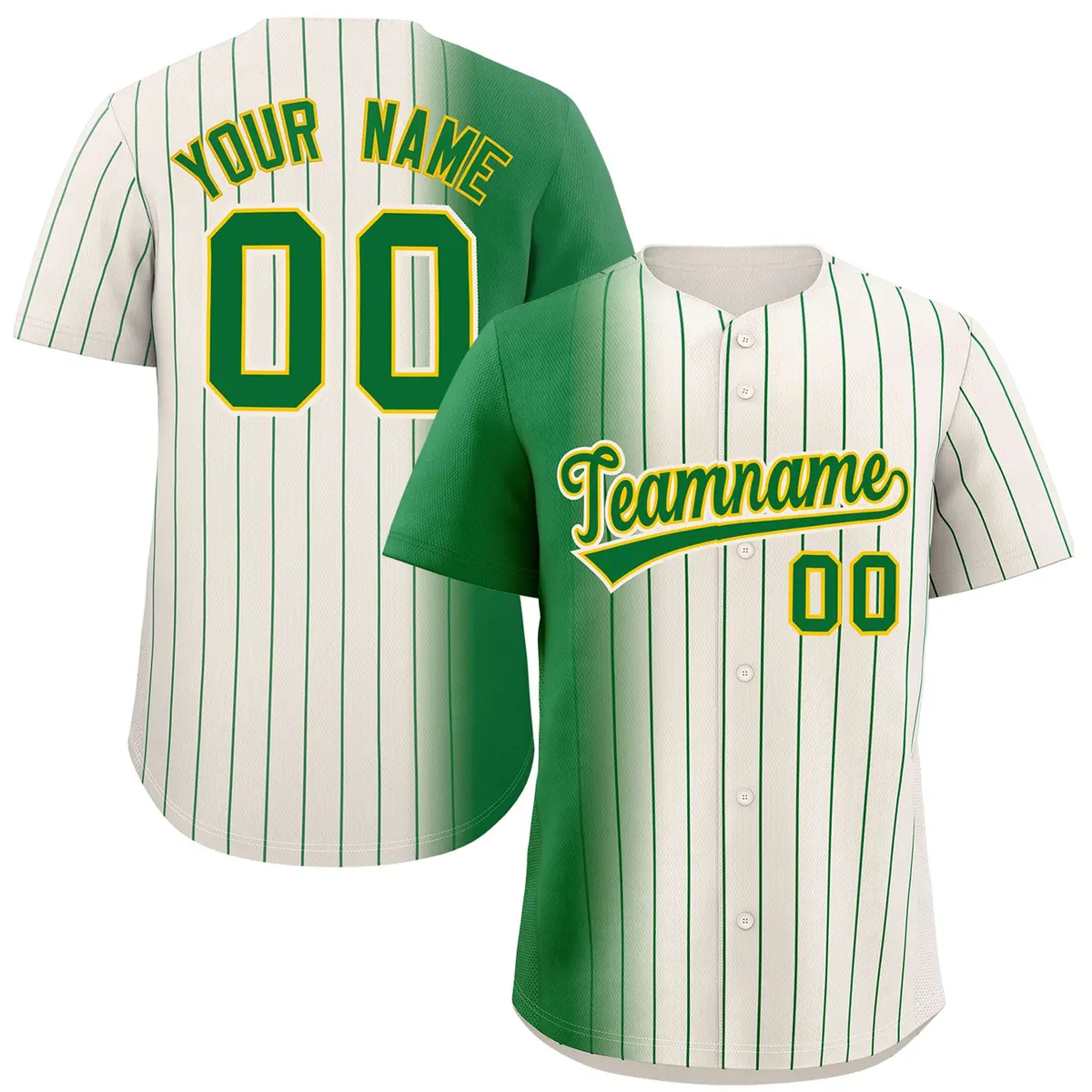 Cream Kelly Green Pinstripe Gradient Baseball Jersey