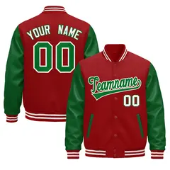 Cream Kelly Green Red Raglan Varsity Full-Snap Letterman Jacket 1