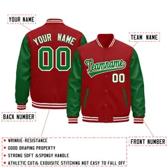 Cream Kelly Green Red Raglan Varsity Full-Snap Letterman Jacket 3